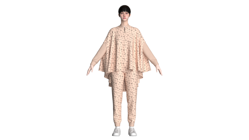 Ladies Printed Cope Tops With Jogger-Outfit 3D Model .c4d .max .obj .3ds .fbx .stl .blend