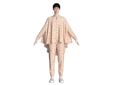 Ladies Printed Cope Tops With Jogger-Outfit 3D Модель