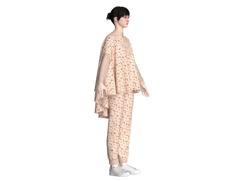 Ladies Printed Cope Tops With Jogger-Outfit 3D Model
