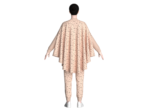 Ladies Printed Cope Tops With Jogger-Outfit 3D Model