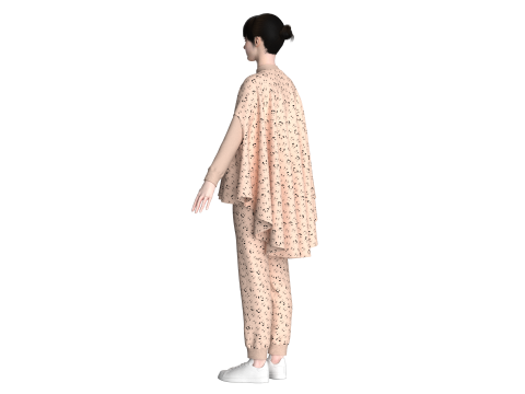 Ladies Printed Cope Tops With Jogger-Outfit 3D Model