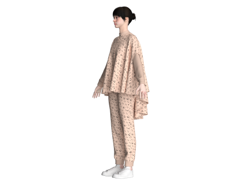 Ladies Printed Cope Tops With Jogger-Outfit 3D Model