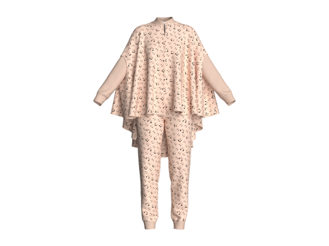 Ladies Printed Cope Tops With Jogger-Outfit 3D Model