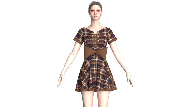 Girls Striped Short Dress 3D Model .c4d .max .obj .3ds .fbx .stl .blend