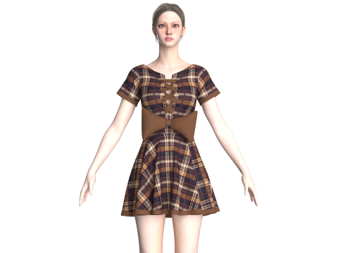 Girls Striped Short Dress Modelo 3D