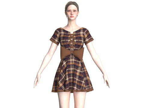 Abito corto a righe da bambina Modello 3D