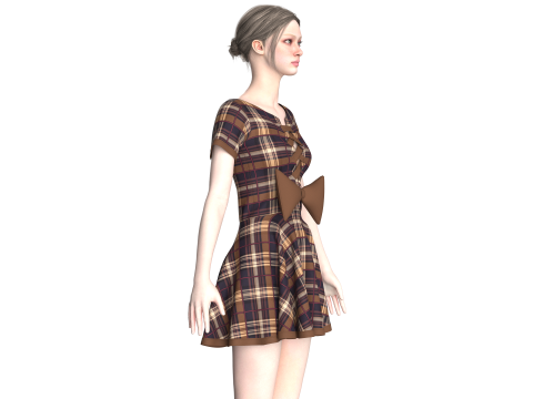 Girls Striped Short Dress 3D Model