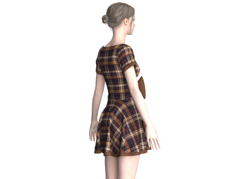 Girls Striped Short Dress 3D Model