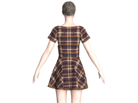 Girls Striped Short Dress 3D Model