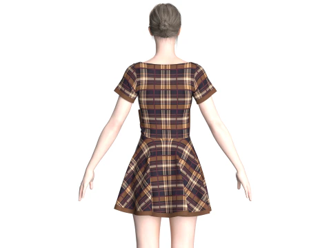 Girls Striped Short Dress 3D Model