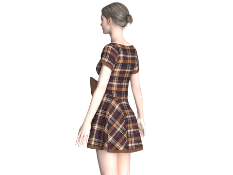 Girls Striped Short Dress 3D Model