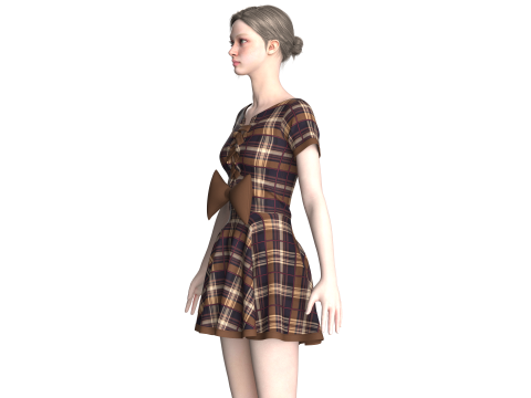 Girls Striped Short Dress 3D Model