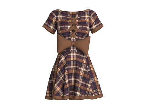 Girls Striped Short Dress 3D Model