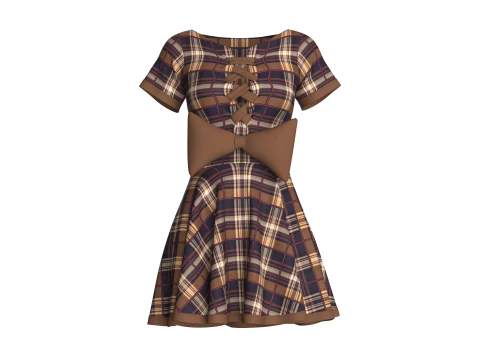 Girls Striped Short Dress 3D Model