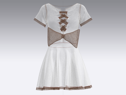 Girls Striped Short Dress 3D Model