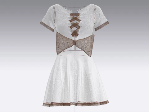 Girls Striped Short Dress 3D Model