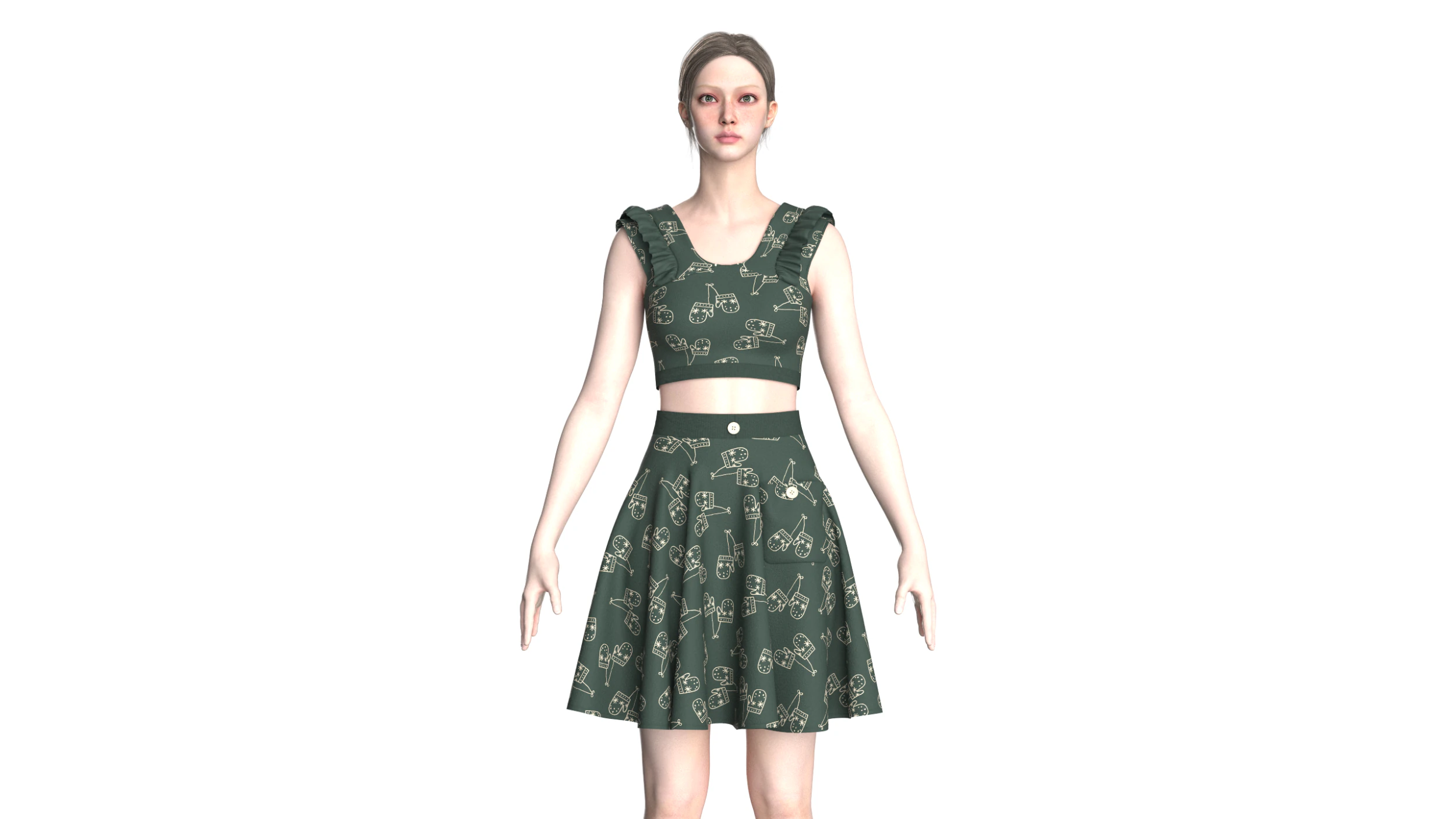 Girls Crop Top With Skirt V4 3D Model .c4d .max .obj .3ds .fbx .stl .blend 