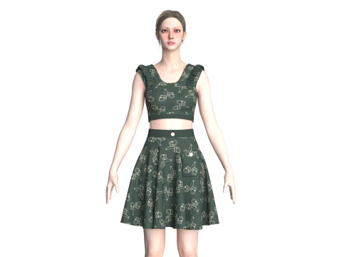 Top curto feminino com saia V4 Modelo 3D