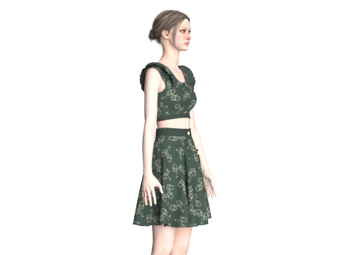 Girls Crop Top With Skirt V4 3D Model