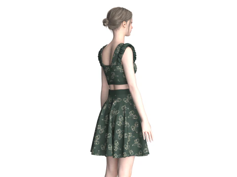 Girls Crop Top With Skirt V4 3D Model