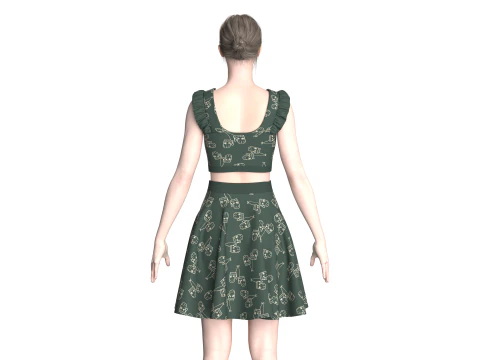 Girls Crop Top With Skirt V4 3D Model
