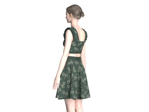 Girls Crop Top With Skirt V4 3D Model