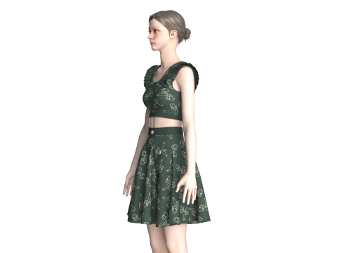 Girls Crop Top With Skirt V4 3D Model