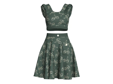 Girls Crop Top With Skirt V4 3D Model