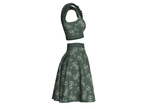 Girls Crop Top With Skirt V4 3D Model