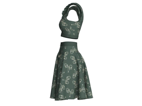 Girls Crop Top With Skirt V4 3D Model