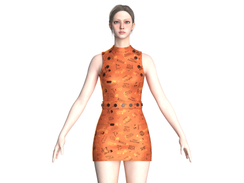 Girls Printed Short Dress 3D Model