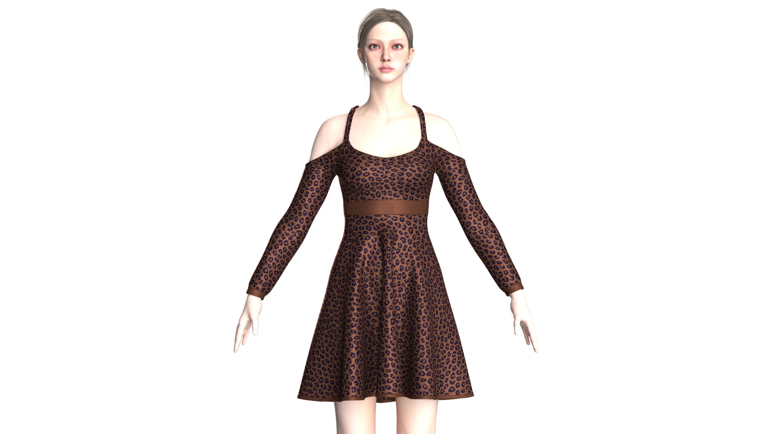 Girls Printed Midi Dress V4 3D Model .c4d .max .obj .3ds .fbx .stl .blend 