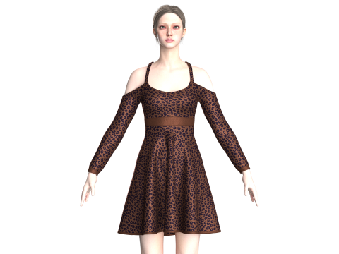 Vestido midi estampado para meninas V4 Modelo 3D