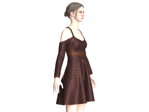 女童印花中长连衣裙 V4 3D 模型