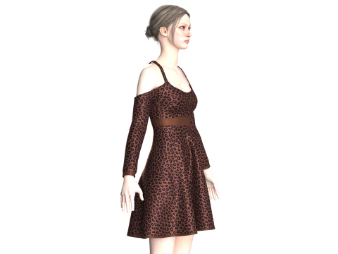 Girls Printed Midi Dress V4 3D Model