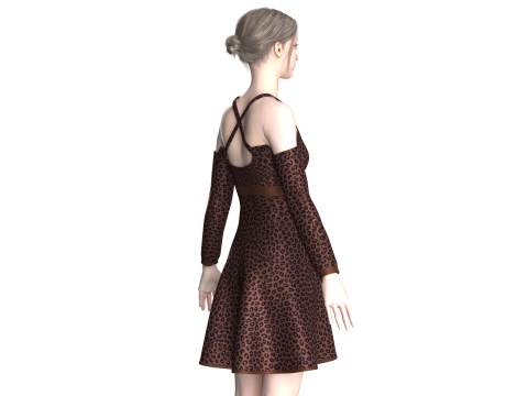 女童印花中长连衣裙 V4 3D 模型