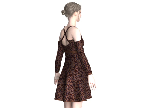 Girls Printed Midi Dress V4 3D Model