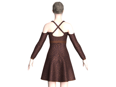 女童印花中长连衣裙 V4 3D 模型