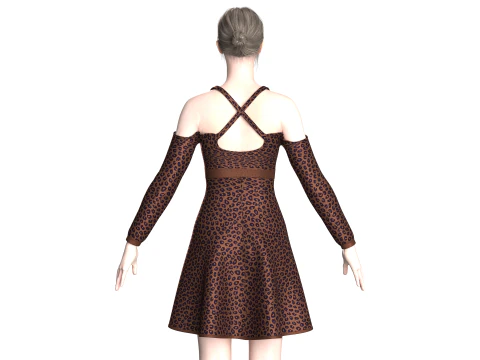 Girls Printed Midi Dress V4 3D Model