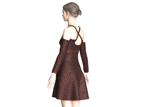 女童印花中长连衣裙 V4 3D 模型