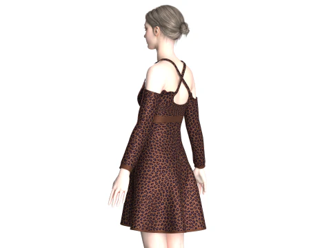 Girls Printed Midi Dress V4 3D Model