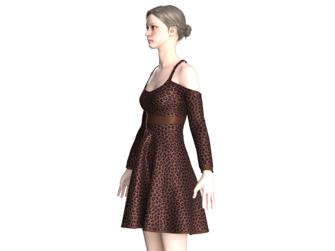 女童印花中长连衣裙 V4 3D 模型