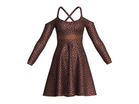 Girls Printed Midi Dress V4 3D Model