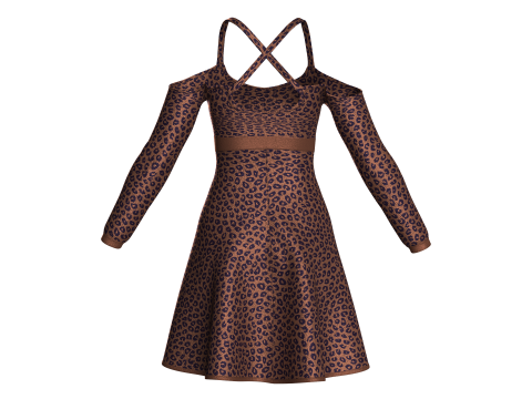 女童印花中长连衣裙 V4 3D 模型