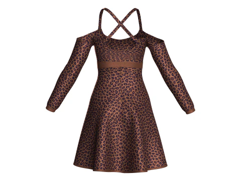 Girls Printed Midi Dress V4 3D Model