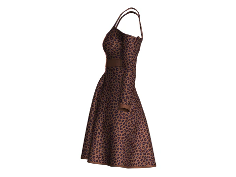 Girls Printed Midi Dress V4 3D Model