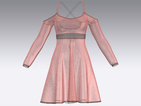 女童印花中长连衣裙 V4 3D 模型