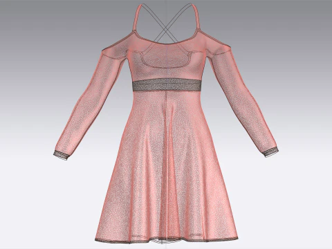 Girls Printed Midi Dress V4 3D Model