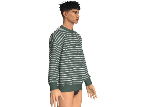 Men Striped Oversized Sweatshirt 3D Model