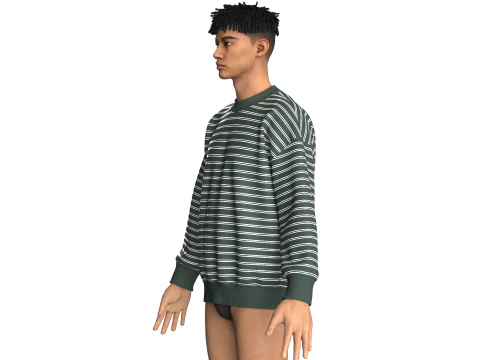 Men Striped Oversized Sweatshirt 3D Model